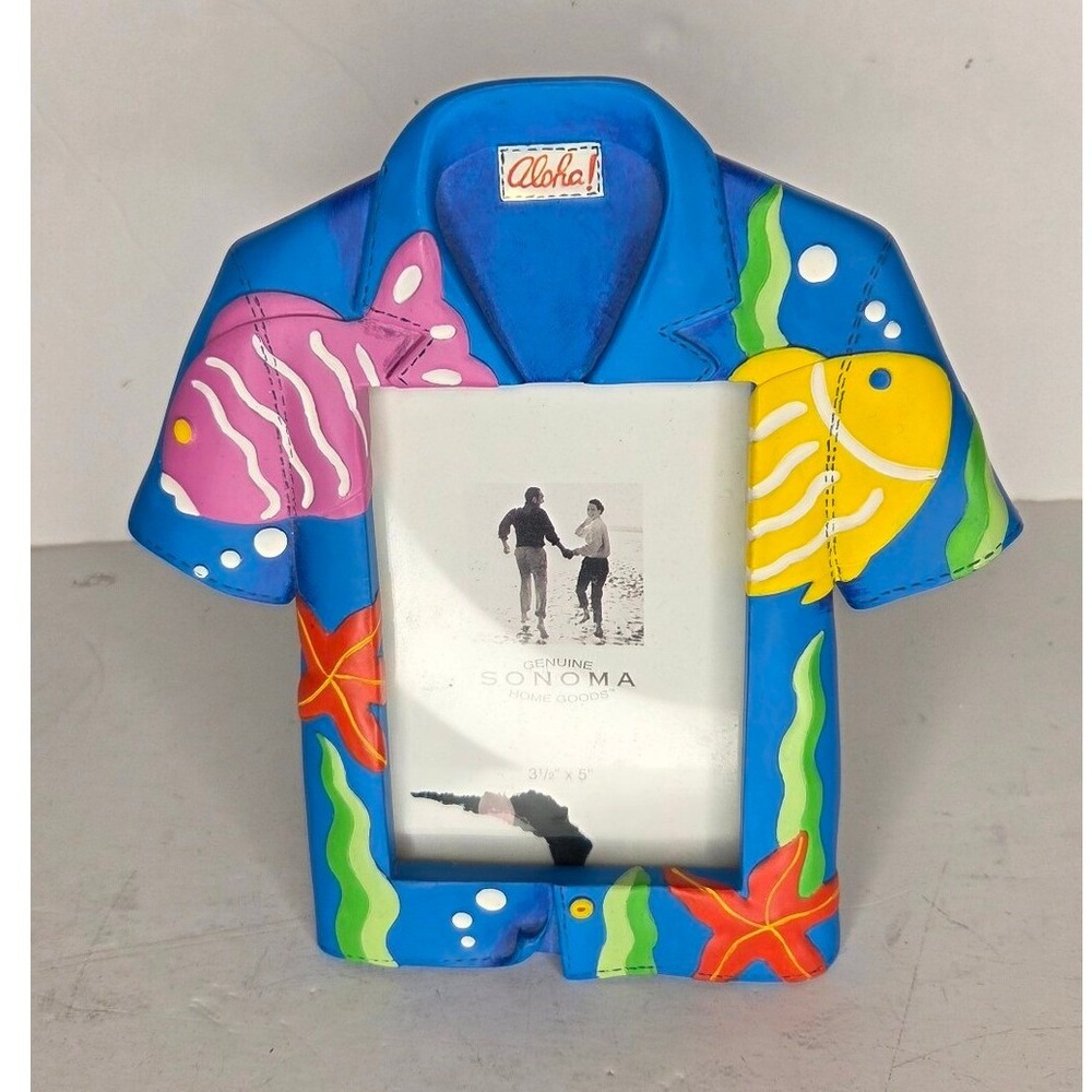 Sonoma Aloha Blue Hawaiian Shirt Picture Photo Frame Tropical Fish Design Beach‎